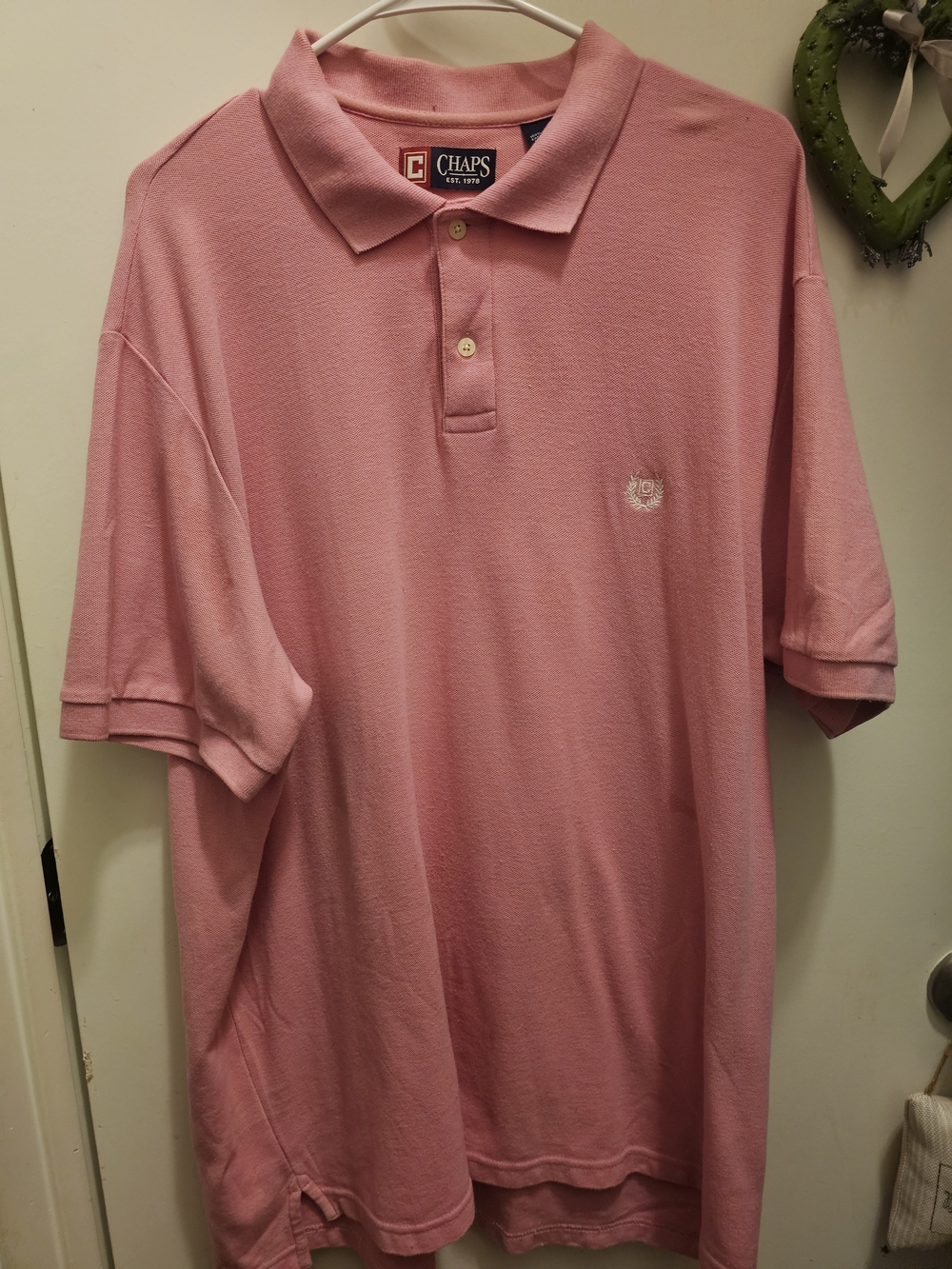 Chaps Men's Solid Pink Short Sleeve Polo Shirts Size 2XL 100% Cotton Knit EUC